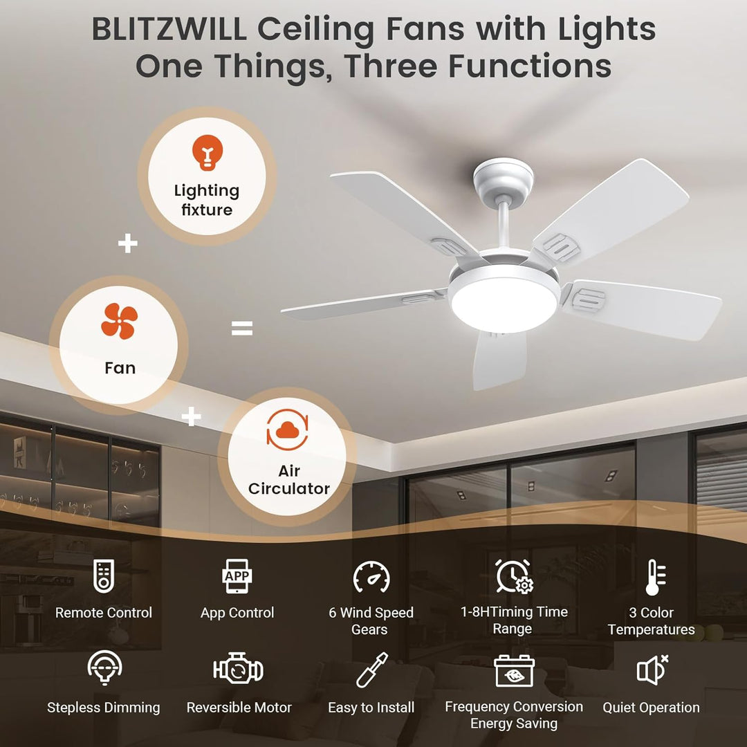 Deckenventilator mit Beleuchtung, Ø106cm App Steuerung & Fernbedienung Deckenventilatoren mit Licht