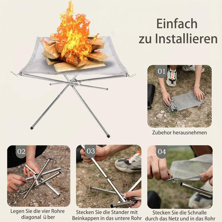 Edelstahl Feuerschale Faltbar Grossformatig 56cm mit tragbarer Tragetasche,zusammenklappbare Feuerst