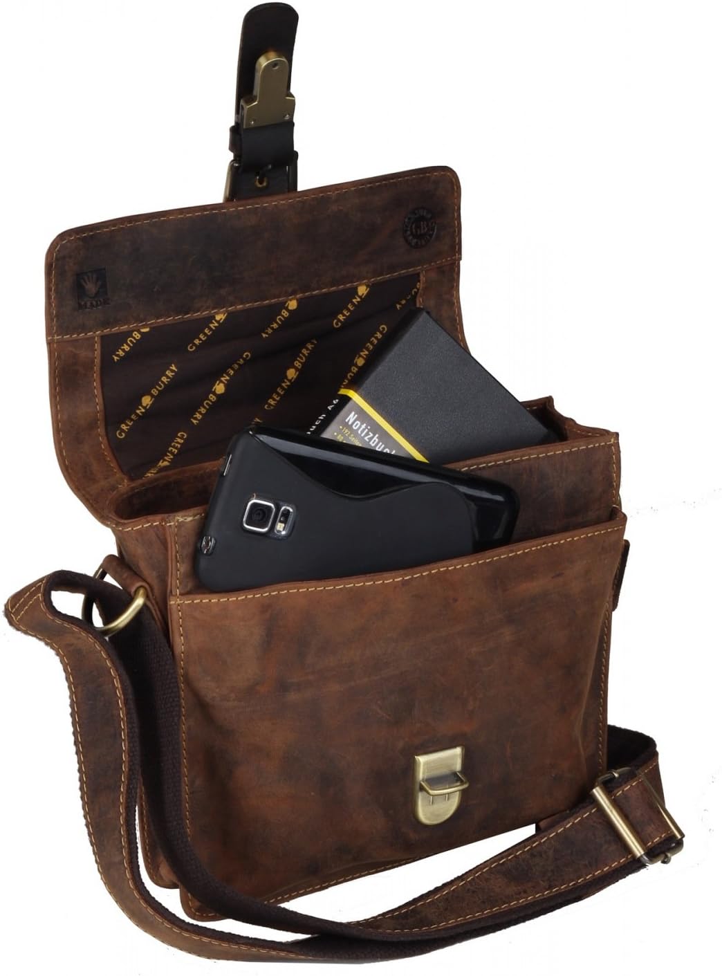 Greenburry Vintage Umhängetasche Leder 22 cm Brown, Brown