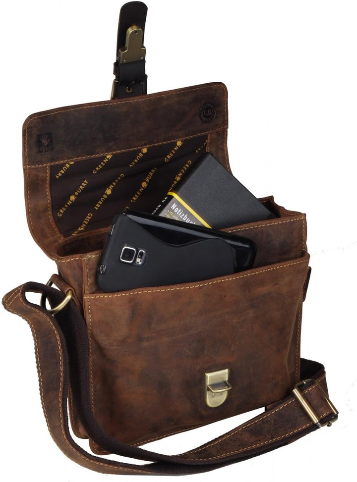 Greenburry Vintage Umhängetasche Leder 22 cm Brown, Brown