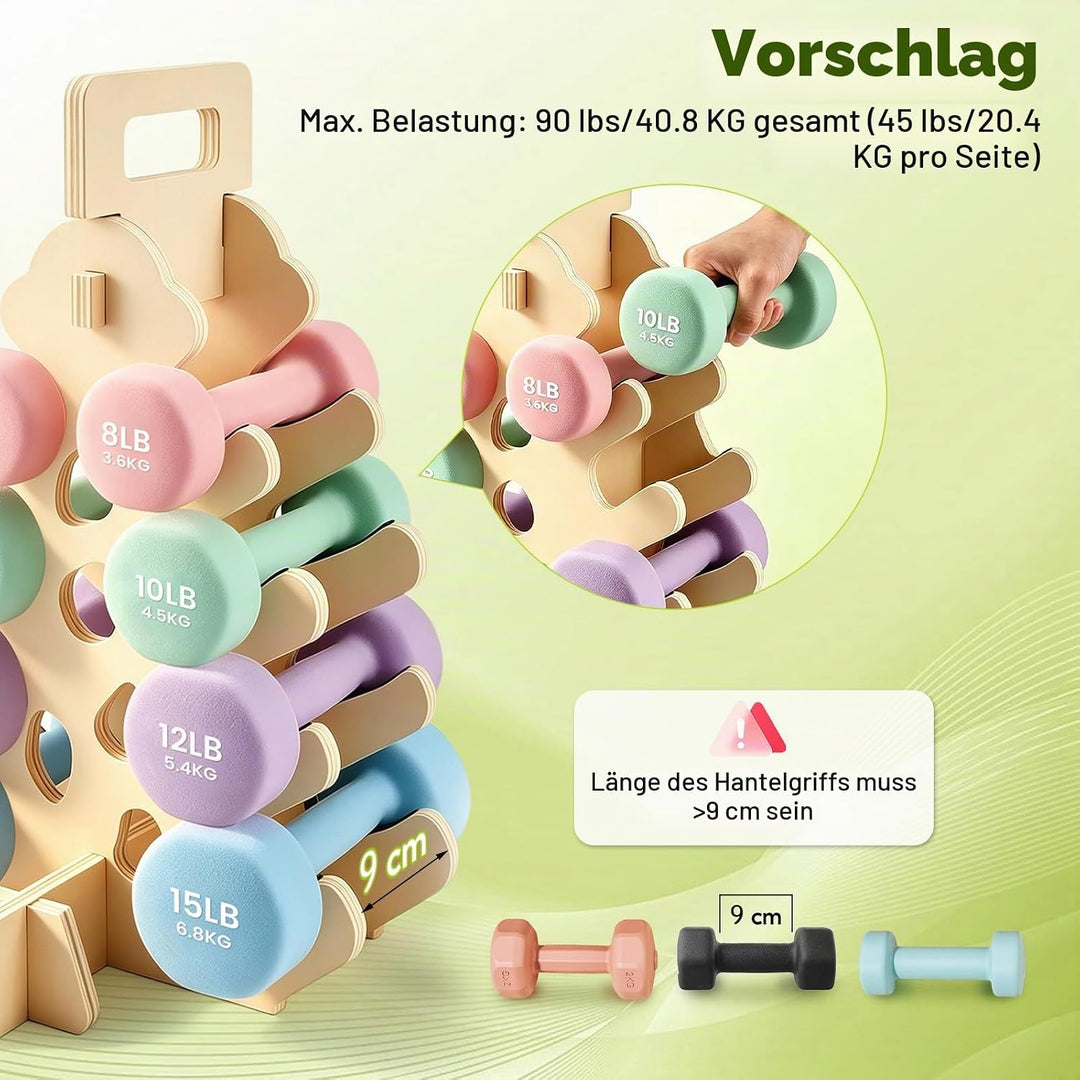 Hantelständer aus Holz, 4-stufiges Hantelregal für Neopren- &amp; Vinyl-Hanteln, platzsparender Kurzhant