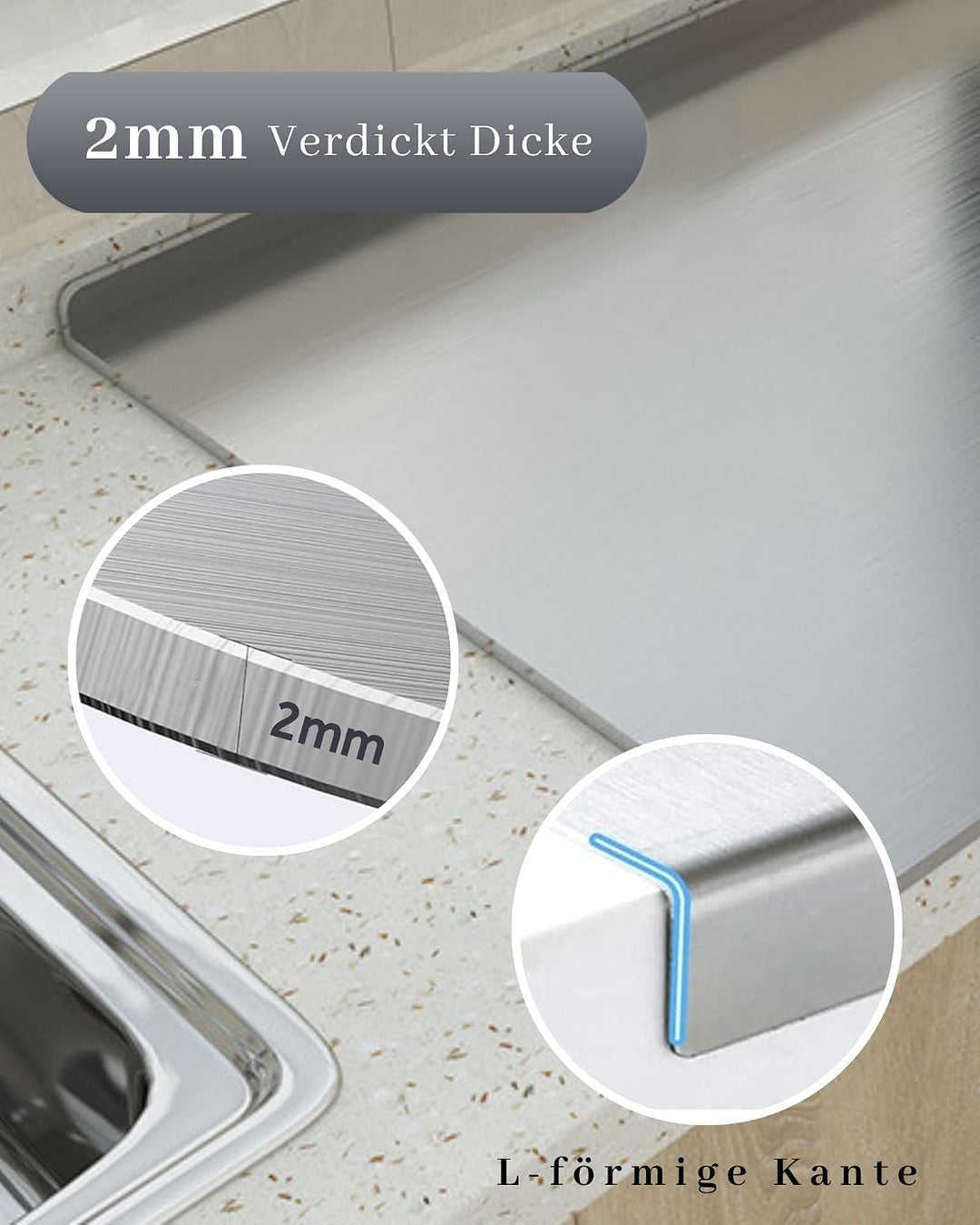 JanYoo Titan Schneidebrett, Edelstahl Schneidebrett Titanium Cutting Board | 30x40cm,2mm Schweres, K