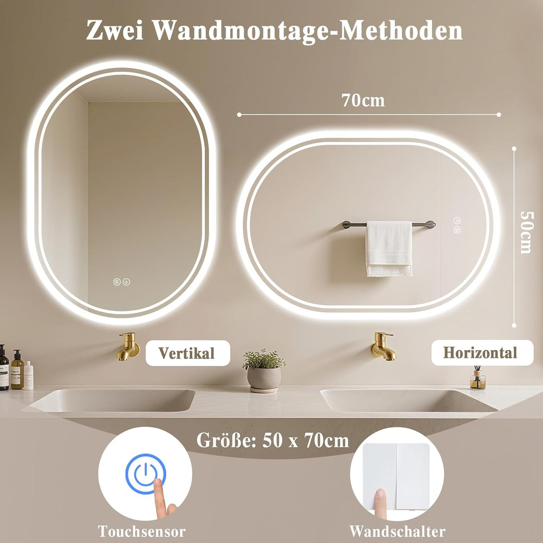 Badspiegel-mit-Beleuchtung - Badezimmerspiegel LED Badezimmer Spiegel mit Beleuchtung Beschlagfrei,