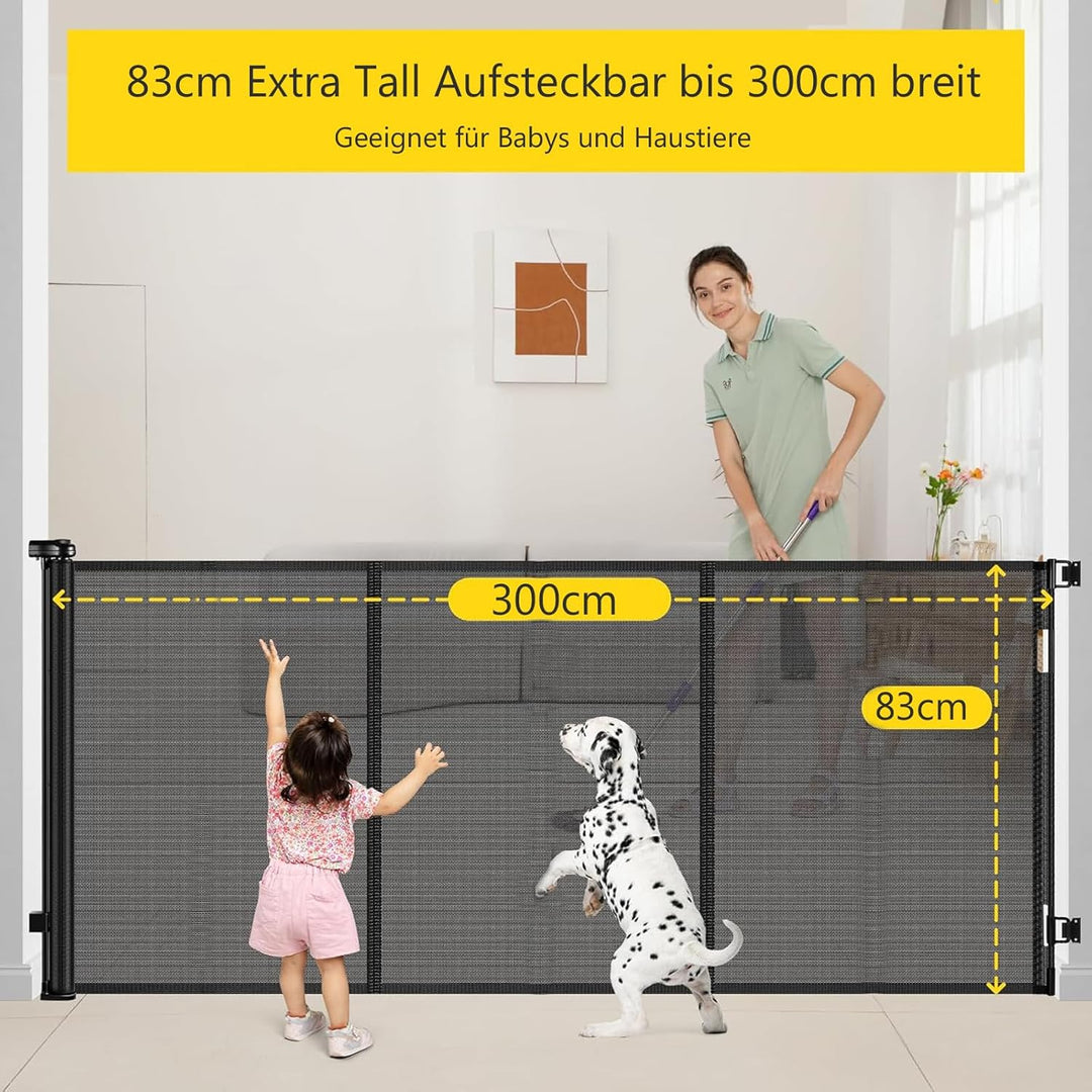 Treppenschutzgitter Ausziehbare für Babys,0-300cm,83cm Hoch Baby Absperrgitter Treppenschutzrollo,Ei