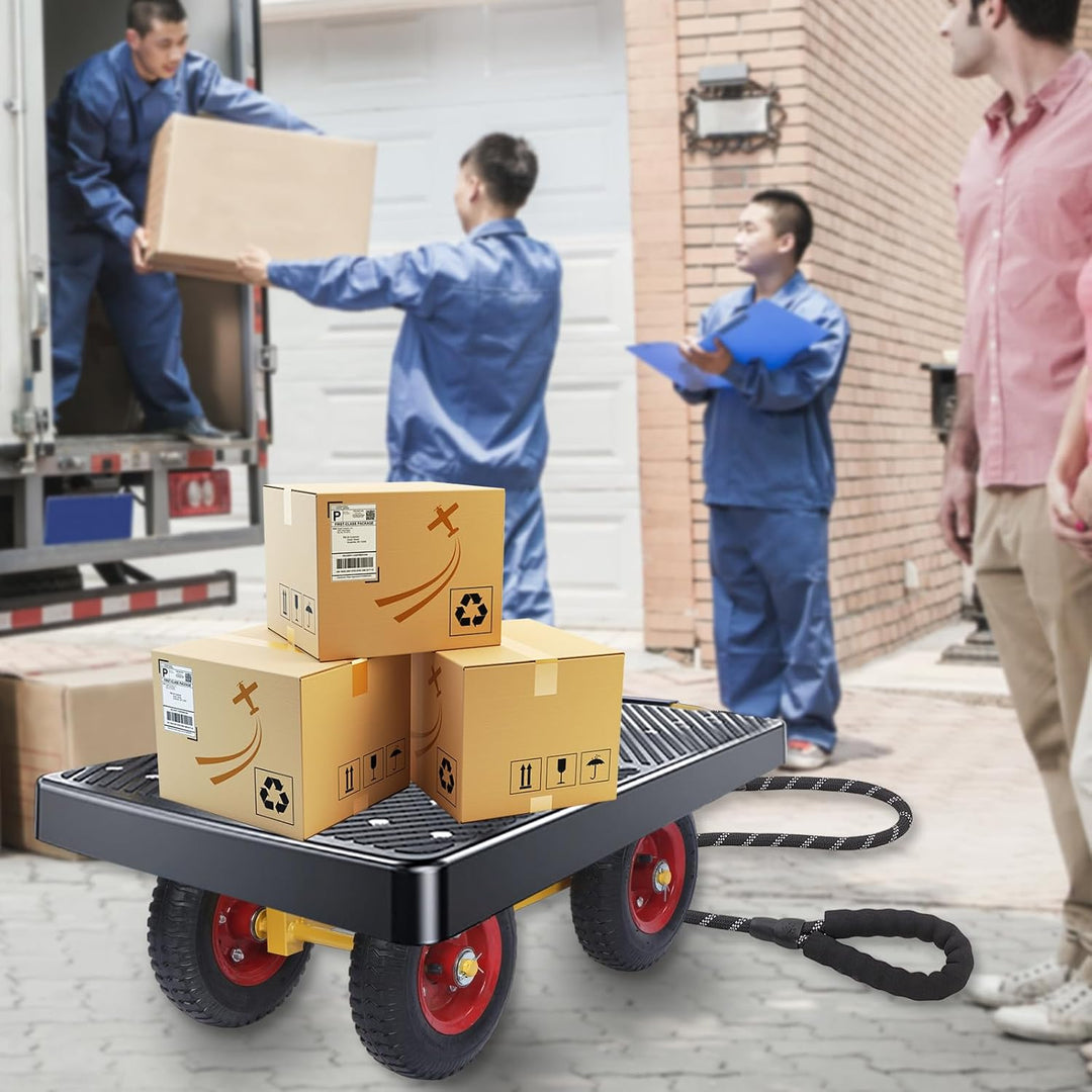 Bauholz Plattenwagen 300 kg Eisen Schwerlast Lasten Karre gelb | 75.5x32x26cm Transportwagen Dolly 4