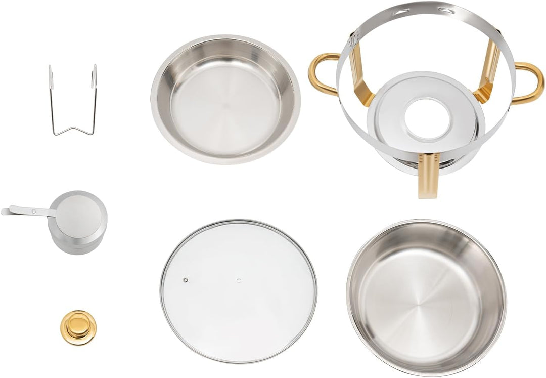 Chafing Dish 5L Runder Edelstahl Warmhaltebehälter ø302x(H) 225mm Speisenwärmer mit Glasdeckel für C