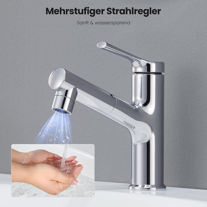 CECIPA Wasserhahn Bad Ausziehbar, Waschtischarmatur mit 2 Strahlarten Brause zum Haarewaschen, Hochd