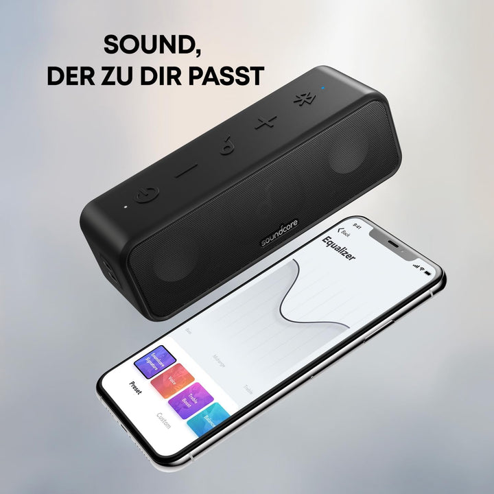 Soundcore 3 Bluetooth Lautsprecher, Stereo-Sound, Audiotreiber mit Titan-Membran, PartyCast, BassUp,