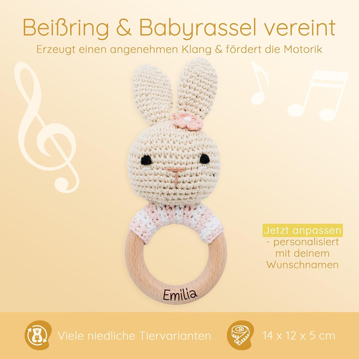 Bärenfreunde® - Personalisierter Beissring Baby - Niedlicher Greifling für Baby's ab 0 Monate - Baby