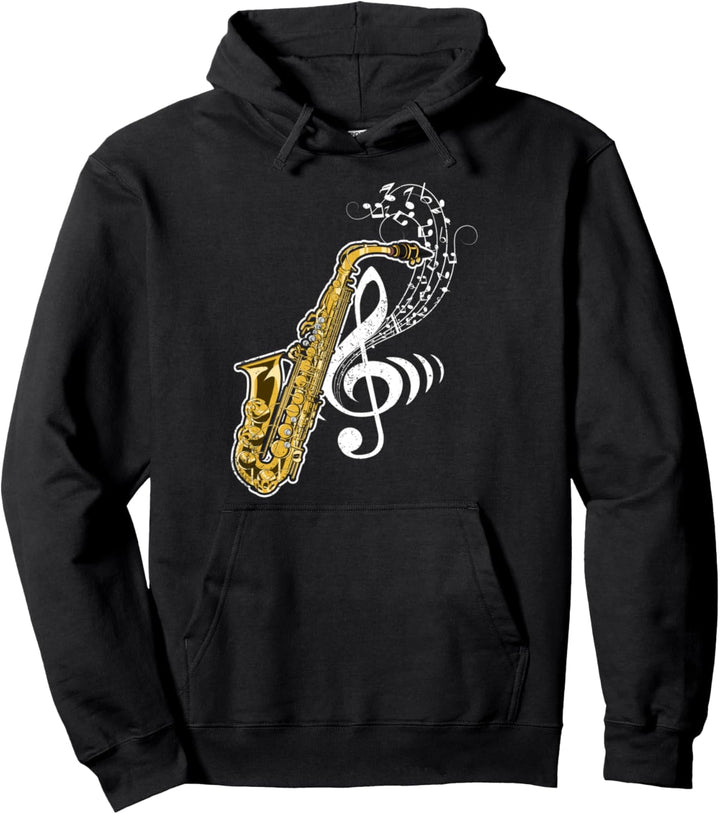 Notenschlüssel Saxophonist Jazz Musiknoten Musiker Saxophon Pullover Hoodie