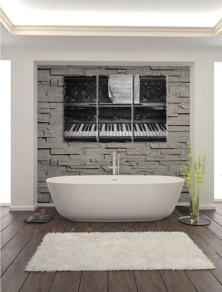 Pixxprint Antikes Klavier mit Notenblatt Kohle Zeichnung Effekt 3-Teiler Leinwandbild 120x80 Bild au