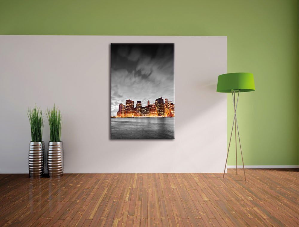 Pixxprint Skyline von New York bei Nacht als Leinwandbild/Grösse: 100x70 cm/Wandbild/Kunstdruck/fert