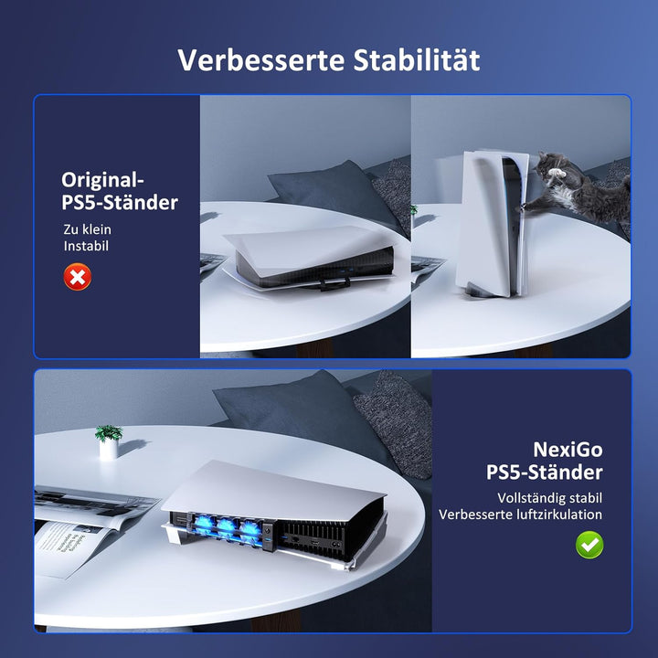NexiGo PS5 Horizontal Stand mit leisem verbessertem Kühlventilator mit Einstellbarer Geschwindigkeit