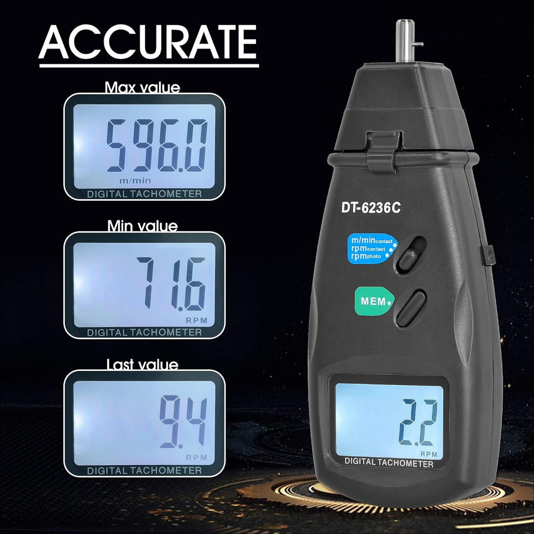Digitaler Drehzahlmesser Handheld Photo Tachometer GR-6236C Berührungslose Reichweite mit Max/Min/AV