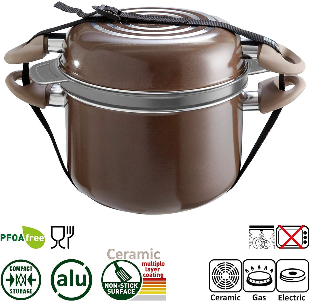 BRUNNER: Camping Kochgeschirr-Set Keramik (Töpfe und Pfannen) – ø 20 oder 22-cm Chocolate - 4 Person