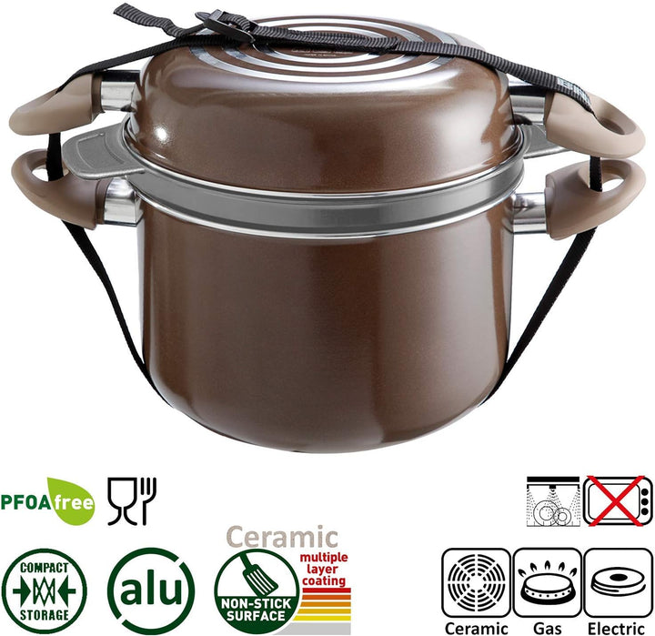 BRUNNER: Camping Kochgeschirr-Set Keramik (Töpfe und Pfannen) – ø 20 oder 22-cm Chocolate - 4 Person