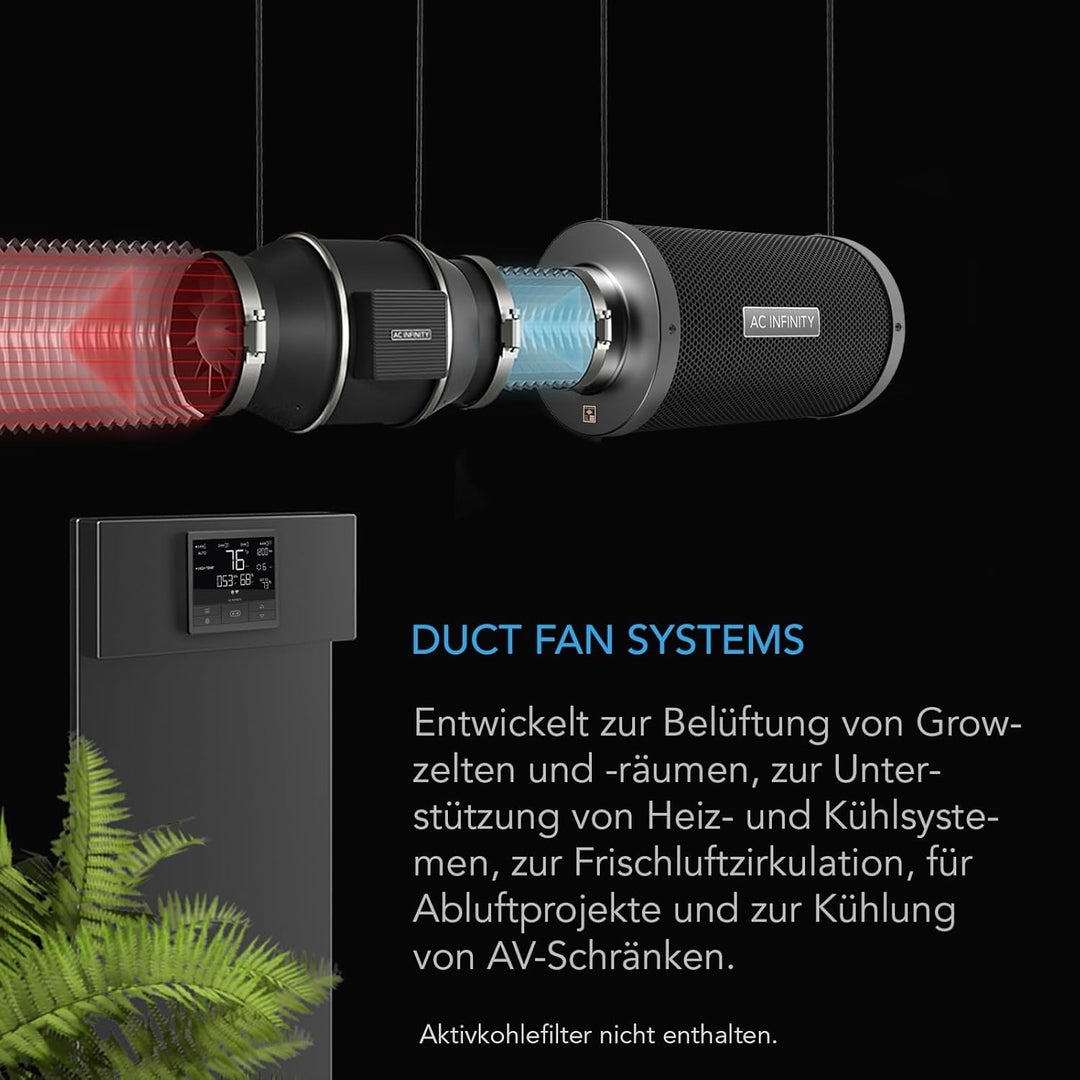AC Infinity CLOUDLINE PRO T10 – Leises Inline-Lüftersystem 250 mm mit Temperatur-/Feuchtigkeits-VPD-