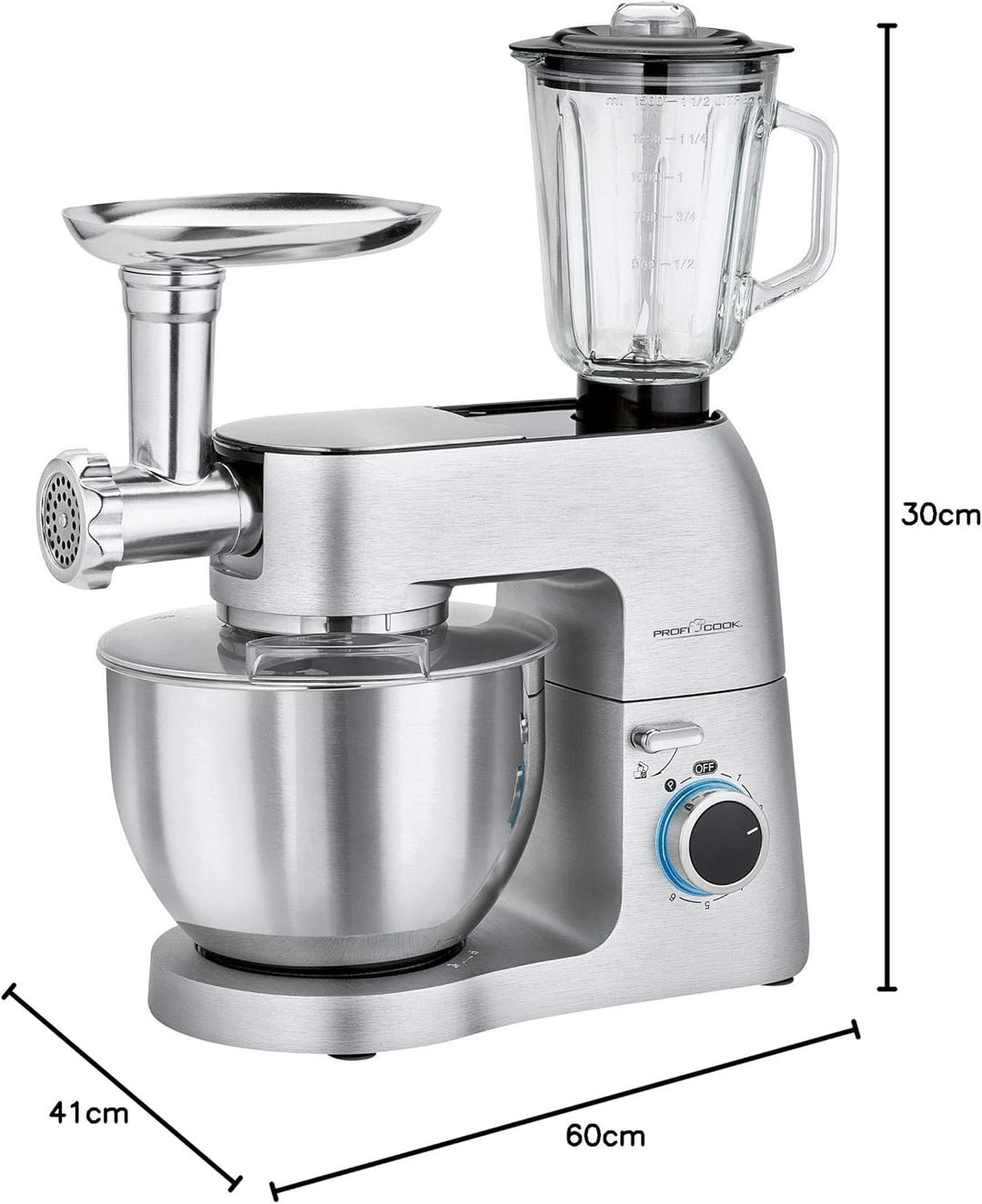ProfiCook Knetmaschine PC-KM 1189 3in1, Mixer und Fleischwolf in Einem, massives Alu-Druckguss-Gehäu