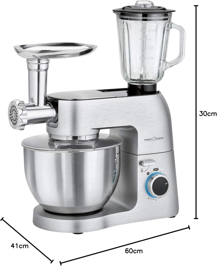 ProfiCook Knetmaschine PC-KM 1189 3in1, Mixer und Fleischwolf in Einem, massives Alu-Druckguss-Gehäu