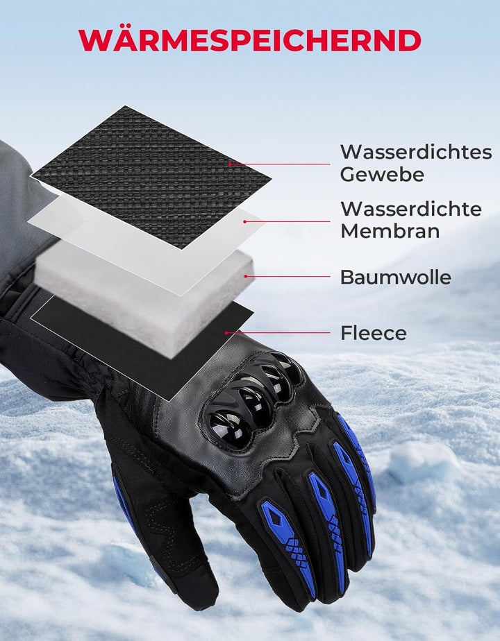 KEMIMOTO Winter Motorradhandschuhe - Winddichte Motorrad Handschuhe mit Touchscreen-Funktion, Warme
