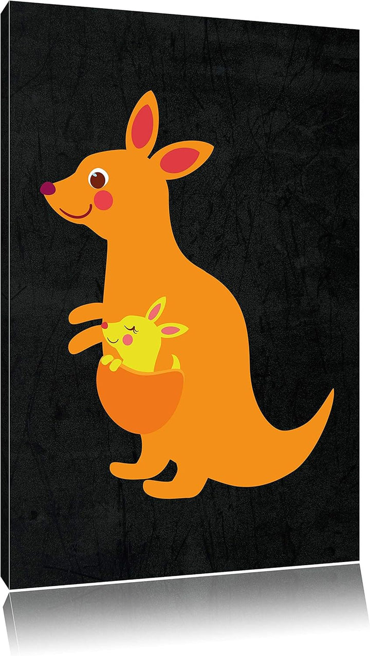 Pixxprint Niedliches Känguru schwarz, Format: 70x100 auf hochkantiges Leinwandbild, XXL riesige Bild