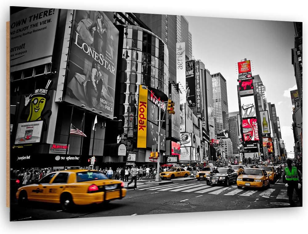 Wandbild XXL Times Square Deko Kunst Bilder schwarz-weiss 120x80 cm Deko Paneel 120x80 cm schwarz-we