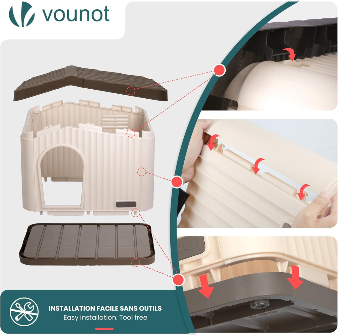 VOUNOT® Katzenhaus &amp; Hundehütte Indoor Outdoor, Winterfest und Wetterfest, schräges Dach, mit Belüft