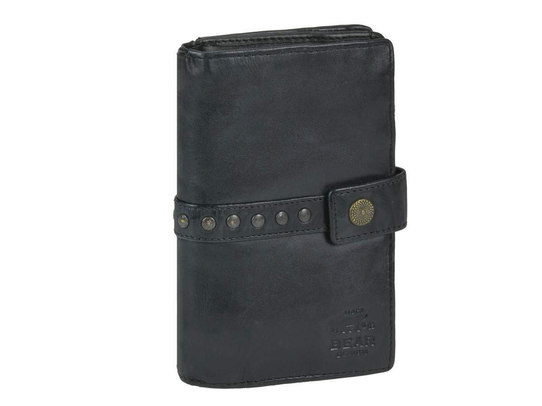 Bear Design Portemonnaie Damen Geldbörse Leder 10x15cm Geldbeutel Cow Lavato schwarz