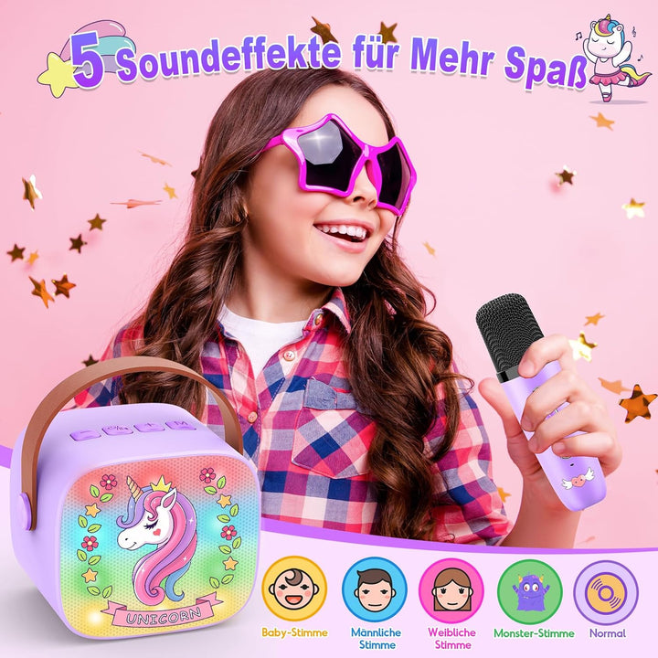 Dislocati Karaoke Maschine mit 2 Bluetooth Mikrofonen für Kinder, Ostern Einhorn Geschenke Spielzeug