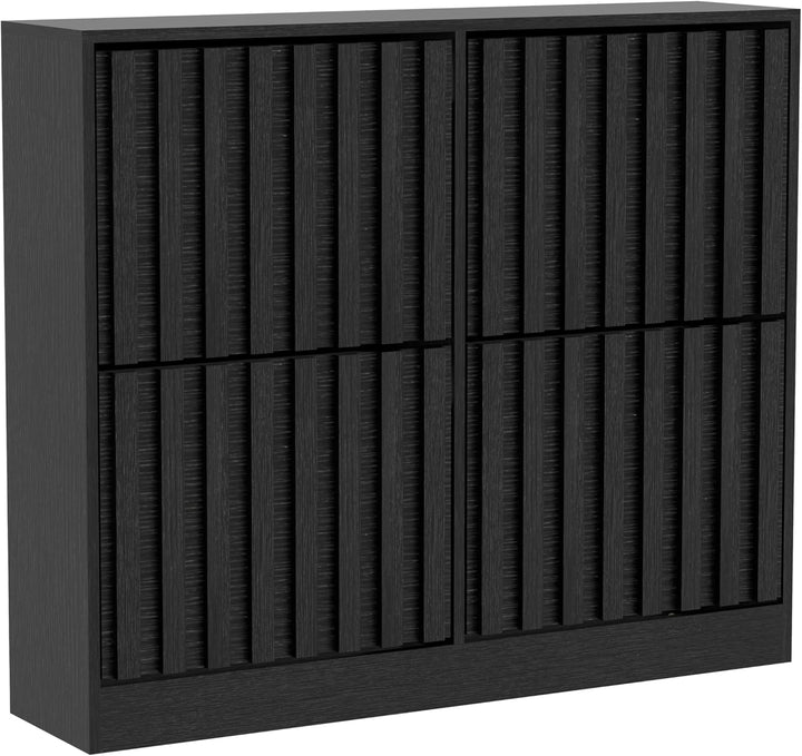 UEV Schuhschrank mit 4 Klappen Holz Schmal Schuhkipper Schuhkommode mit Kippschutz, Schuhaufbewahrun