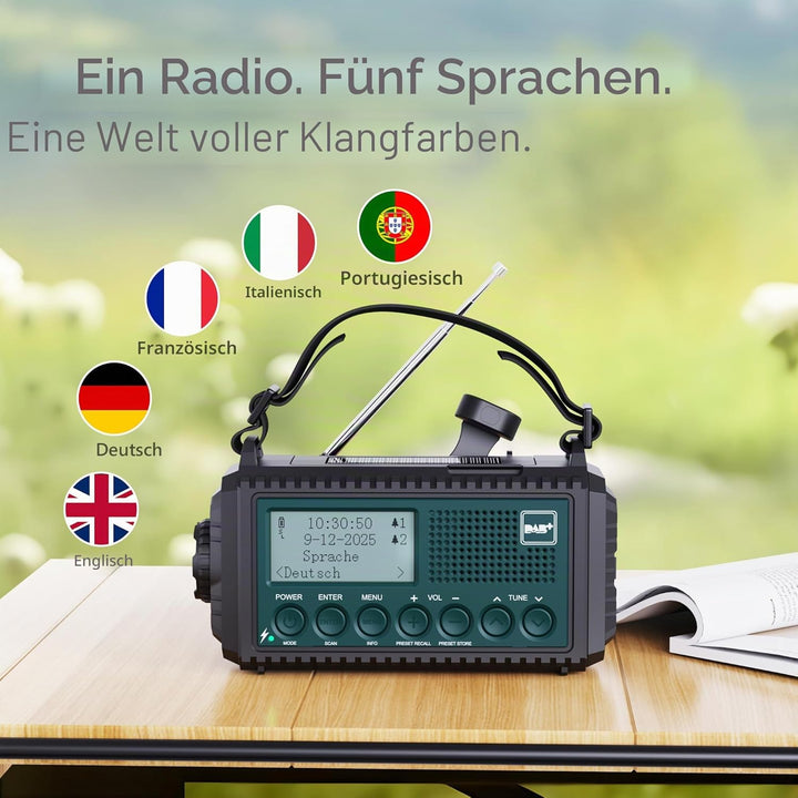 Kurbelradio DAB/DAB+/UKW, Baustellenradio Radio Batteriebetrieben, Tragbare Solar Notfallradio mit 5