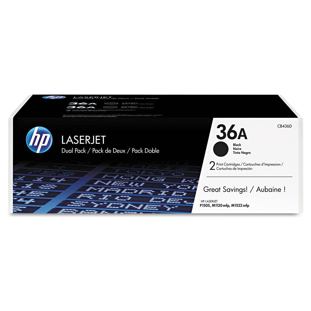 HP 36A 2er-Pack (CB436AD) Schwarz Original Toner für HP Laserjet M1120, HP Laserjet M1522, 2er-Pack