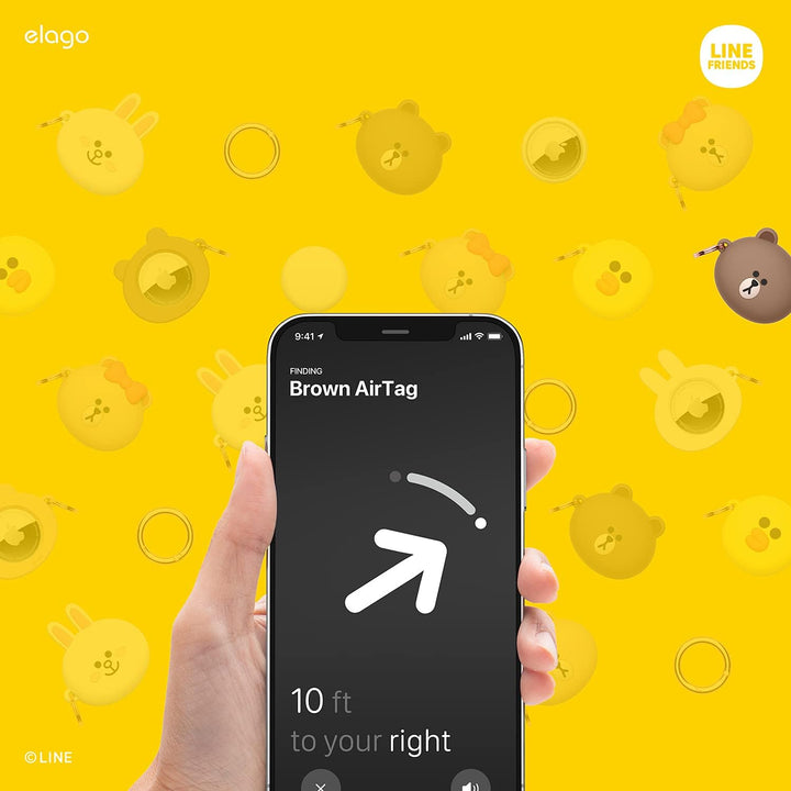 elago I LINE Friends Silikon Hülle Kompatibel met für Apple AirTag 2 & 1 Gen - Voller Schutz, Inklus