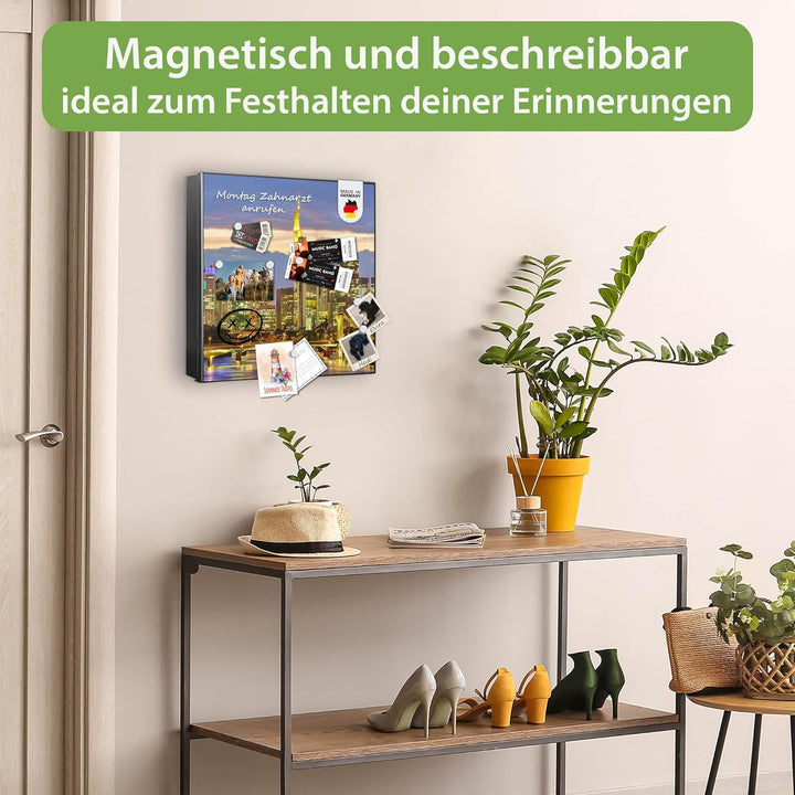 banjado® Grosser Schlüsselkasten Glas/Schlüsselbox 30cm x 30cm mit 50 Haken - Motiv Frankfurt Main/S