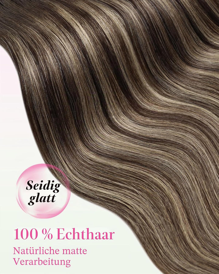 YoungSee Tape in Extensions Echthaar Ombre Echthaar Extensions Tape 50cm Dunkelbraun Balayage Blond