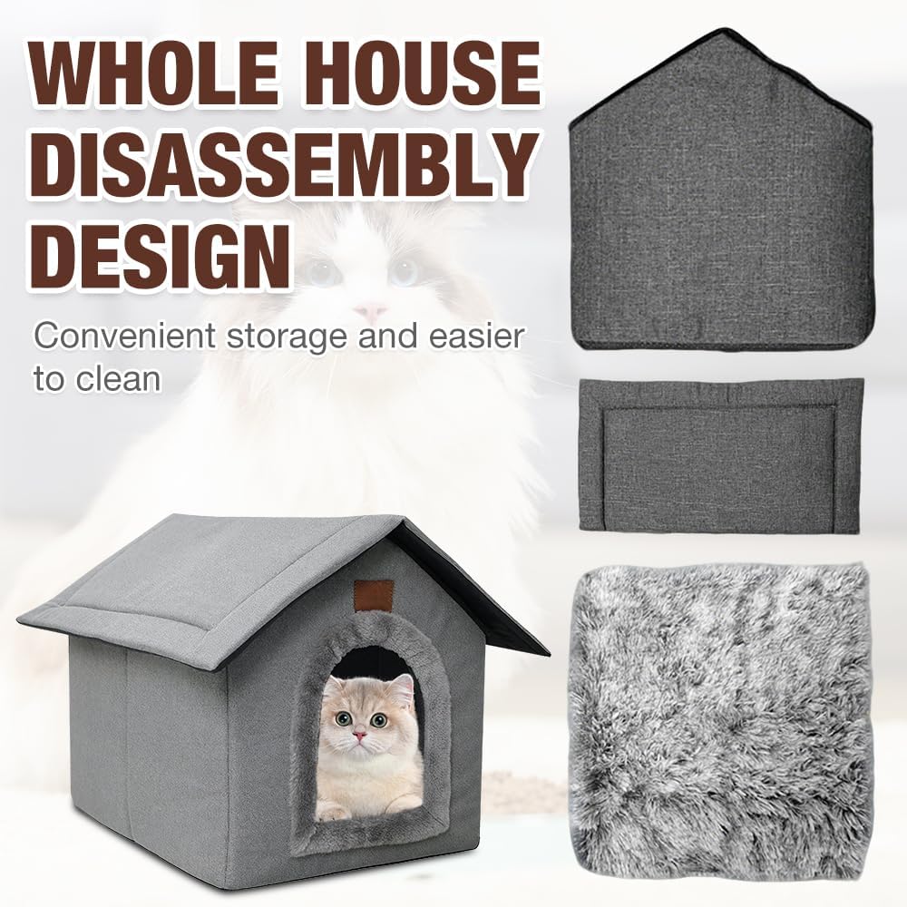 Katzenhaus Outdoor Winterfest, Katzenhöhle, Hundehöhle mit Abnehmbarem Plüschkissen, Wasserdicht Wet