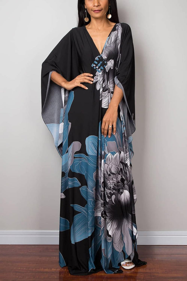 YouKD Sommer Geblümter Loser Kaftan Boho-Strand Bikini Aufdecken Kleid Plus Grösse Robe für Damen Ei