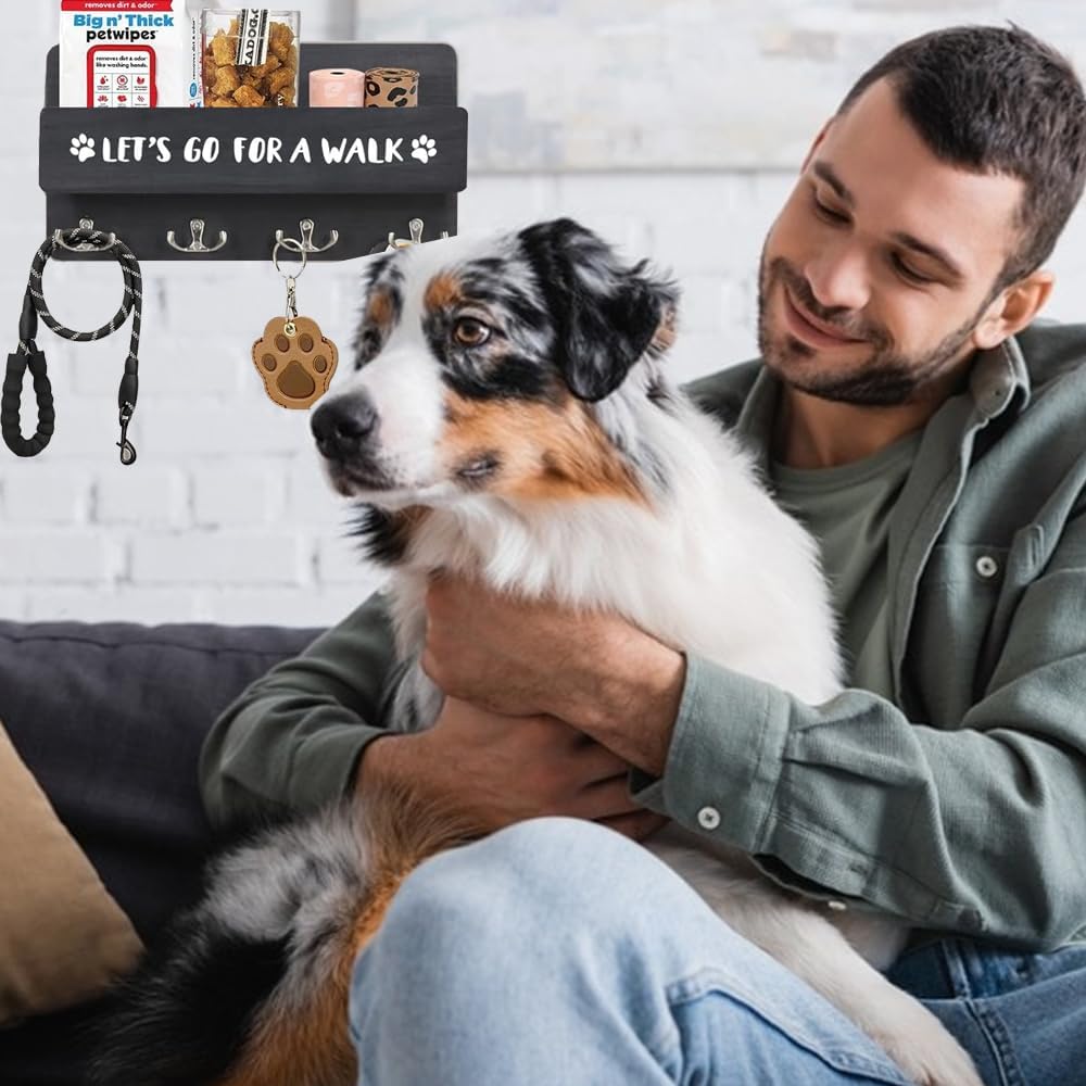Hundegarderobe mit Ablage, Hundeleinenhalter Wand für Ordnen von Leinen und Zubehör, Wandhaken für H