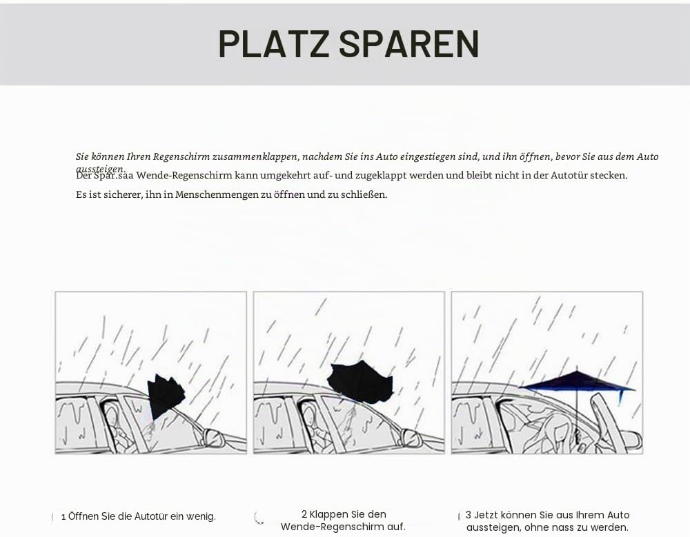 Umdrehbarer Regenschirm mit 2 Flächen, C-förmiger Griff, rückseitig faltbarer Regenschirm, Anti-UV,