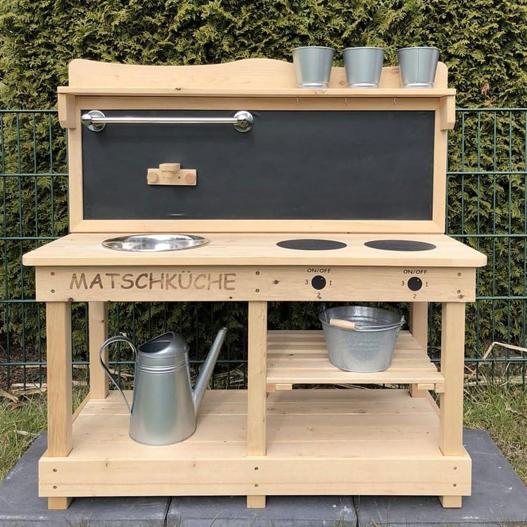 Sun Matschküche mit Tafel aus Holz - Outdoorküche für Kinder