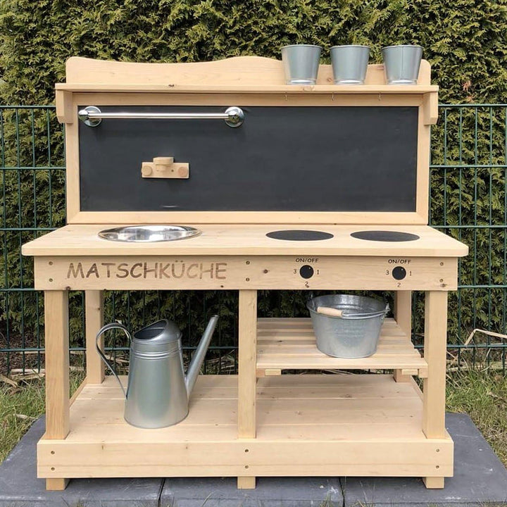Sun Matschküche mit Tafel aus Holz - Outdoorküche für Kinder
