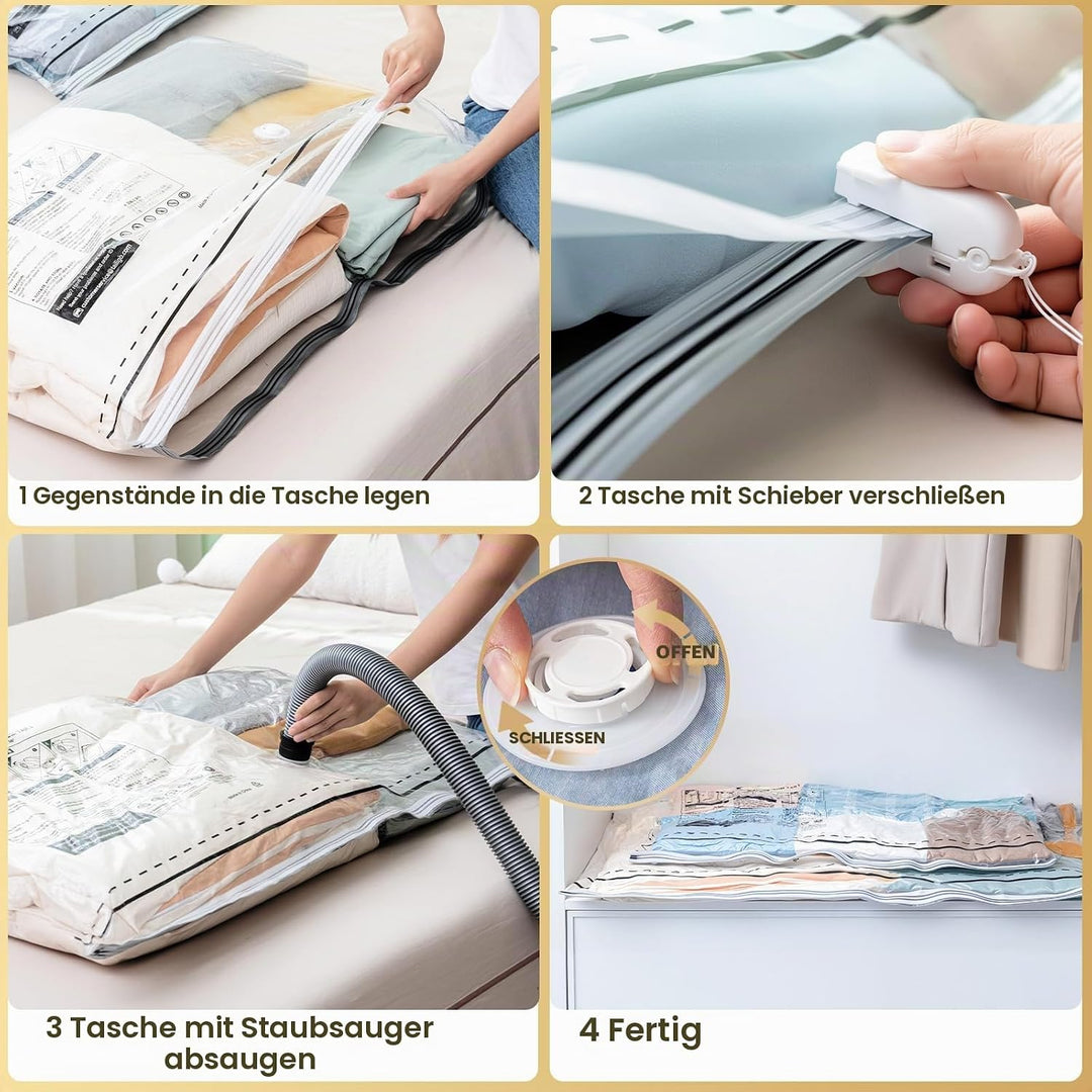 TAILI Vakuumbeutel für Kleidung mit Langer Reissverschluss 4 Stück Extra Grosse 100 X 70 CM Vakuumie
