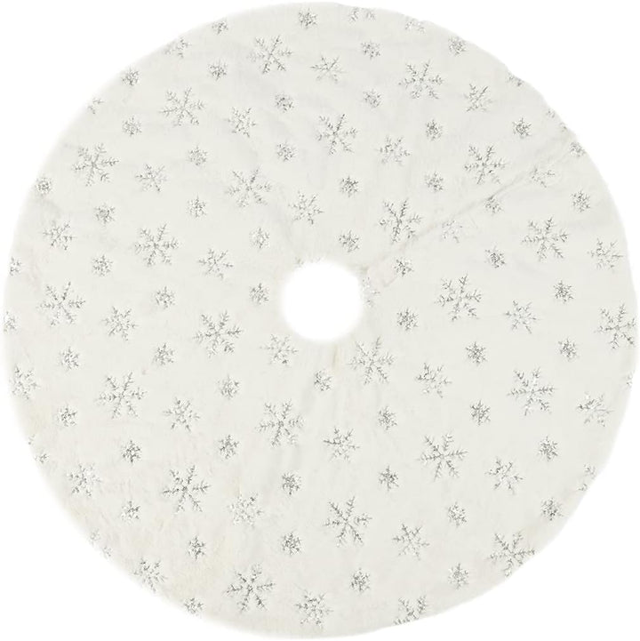SALCAR Weihnachtsbaumdecke Rund 120cm, Kunstfell Schneeflocke Weihnachtsbaum Decke Weiss, Gross Chri
