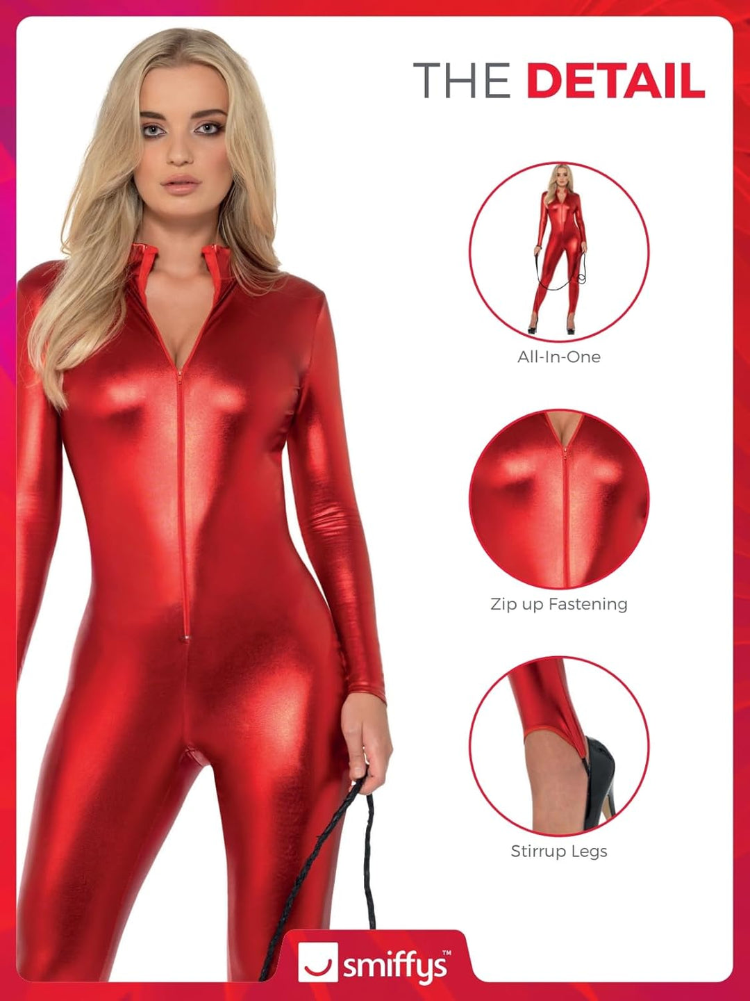 Fever Miss Whiplash Costume (XS) XS - UK Size 04-06 Rot, XS - UK Size 04-06 Rot
