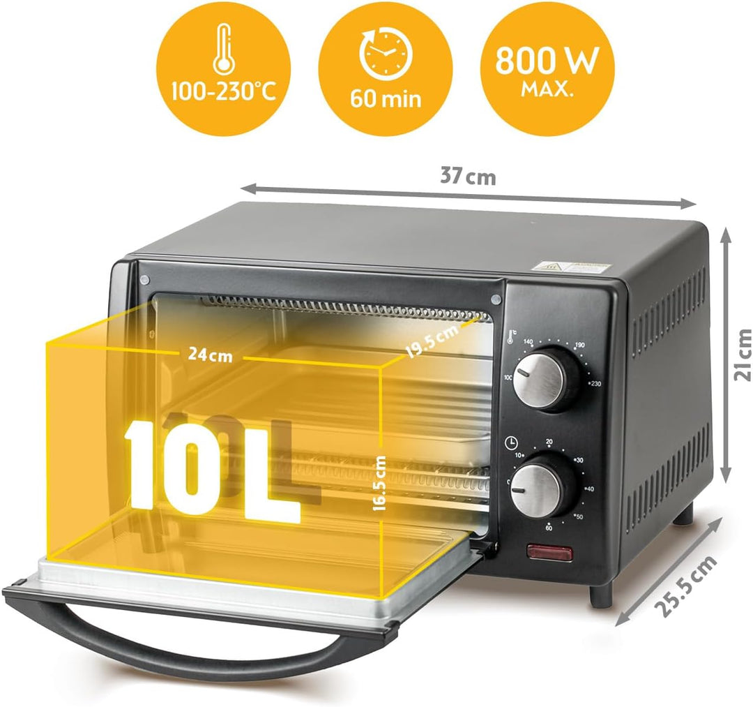 TZS First Austria 10 Liter Minibackofen, 800 Watt, bis 230 Grad, stufenlose Temperaturregelung, 60 M