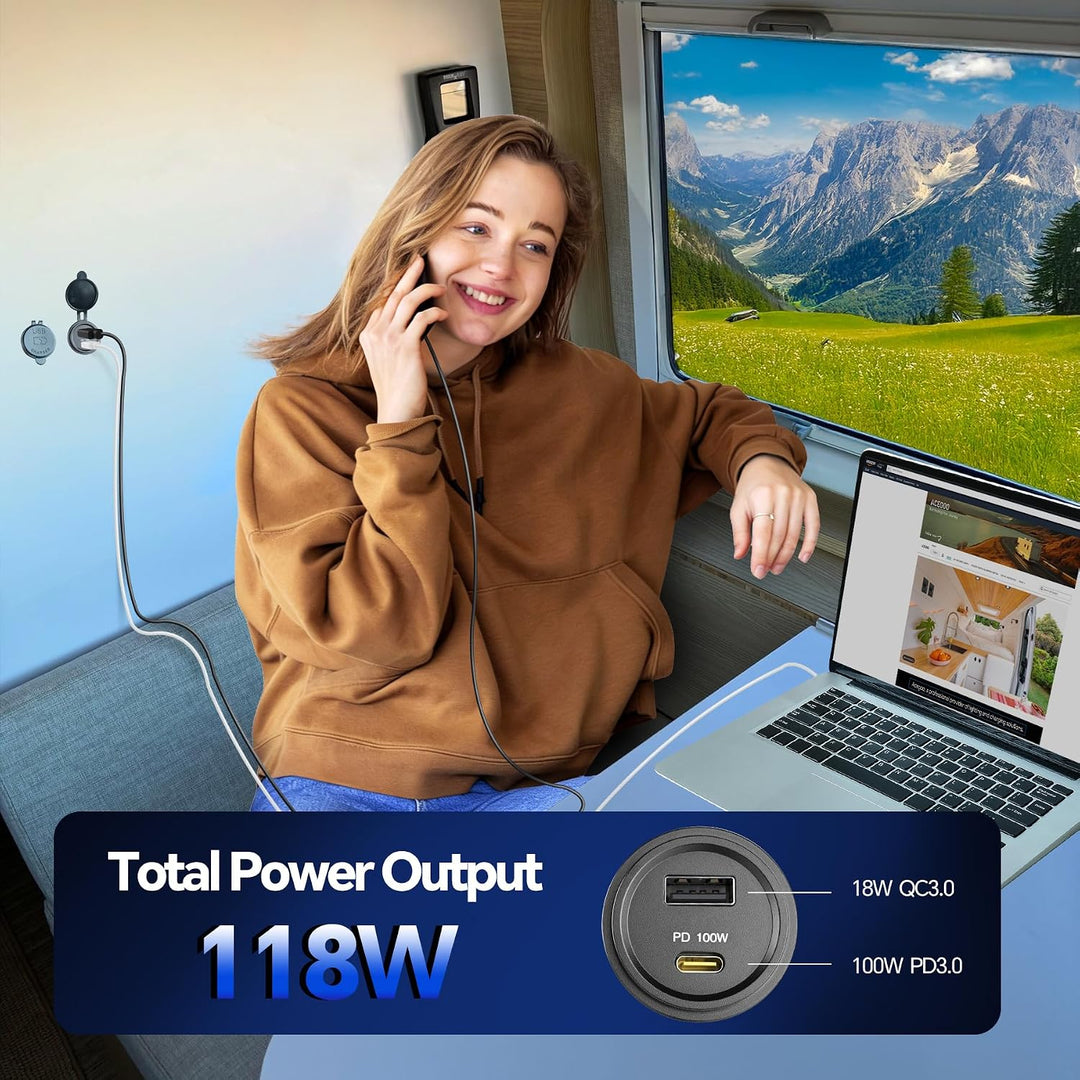 acegoo 12V USB C Steckdose 100W PD &amp; 18W QC, Wohnmobil Auto USB Dose Buchse 12 Volt KFZ Wasserdicht