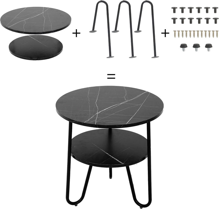 Mingone Couchtisch Rund Beistelltisch 2 Ablagen Sofatisch Modern mit Stauraum Kleiner Tisch für Wohn