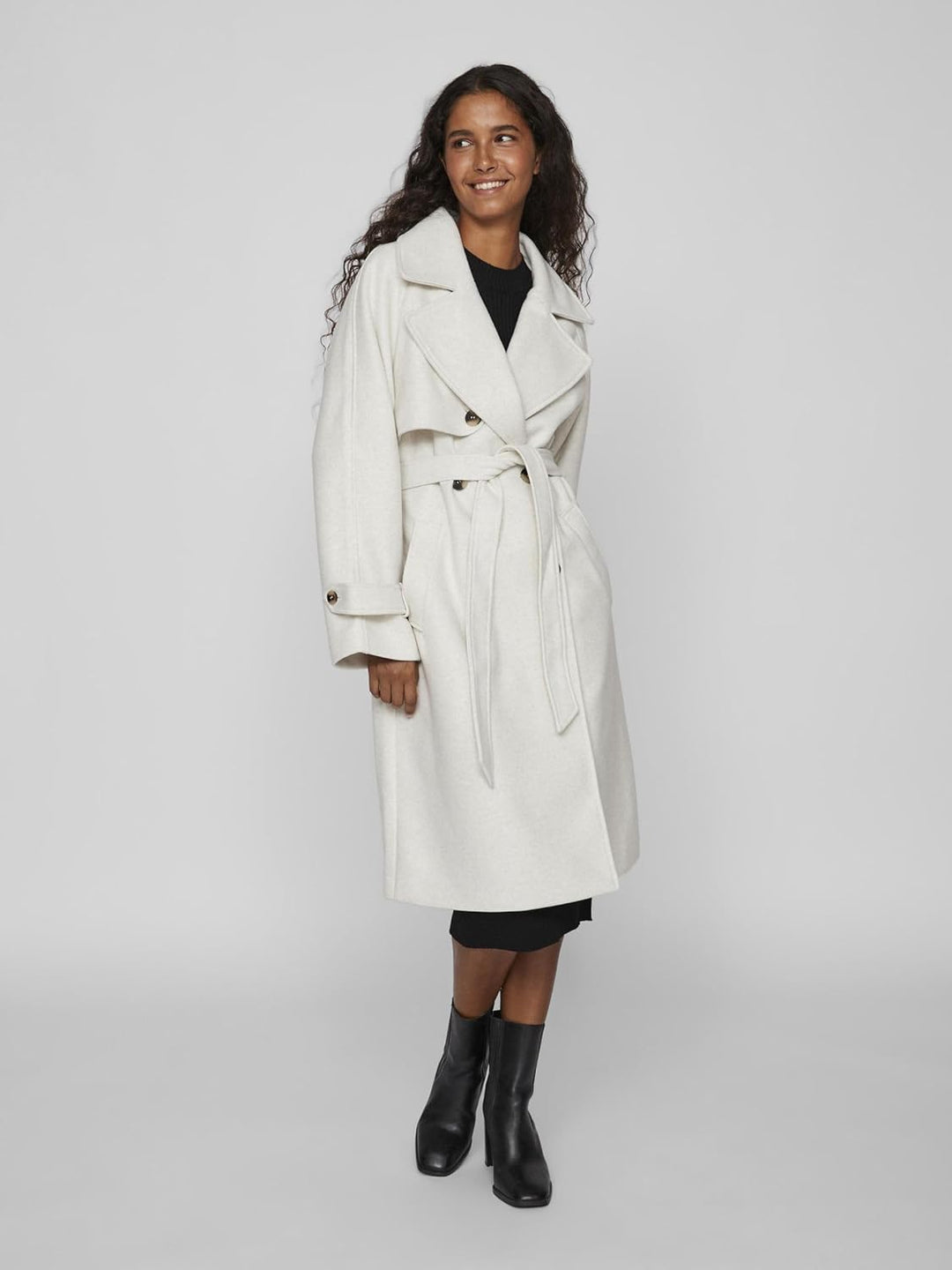 Vila Damen Vilandra L/S Coat/Su Langmantel 38 Super Light Natural Melan, 38 Super Light Natural Mela