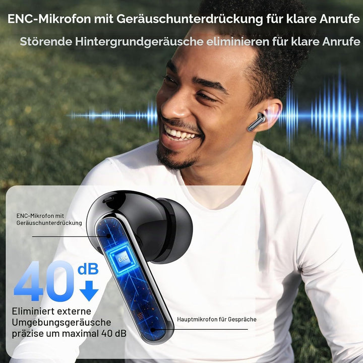 Csasan Bluetooth Kopfhörer, Kabellos Bluetooth 5.3 Deep Bass mit 4 ENC Mic, 40Std Spielzeit Touch Co