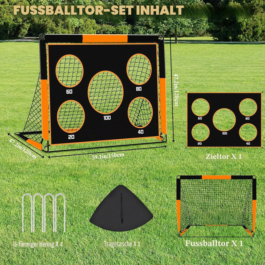 2-in-1 Fussballtor für Kinder | Faltbares Soccer Tor mit 5 Zielscheiben &amp; Tragetasche | Robuster Out